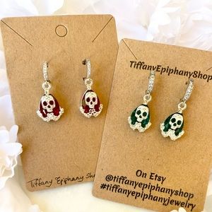 Pirates of the Caribbean Inspired Skull Rhinestones Huggy Hoop Earrings NWT